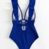 Cobalt Blue Ribbed One-Piece Swimsuit – Ruffle Trim V-Neck