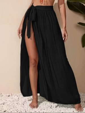 Black Wrap Tie Maxi Skirt Beach Coverup