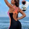 img_9031 Black Sporty One-Piece Swimsuit – Pink Ombré Color-Block Panel