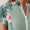 Sage Green Tropical Print 2-Piece Swim Set – Zip-Front Rash Guard & Wrap Skirt