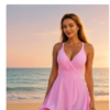Pink Wrap-Front Swim Dress with Flared Skirt – One-Piece