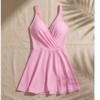Pink Wrap-Front Swim Dress with Flared Skirt – One-Piece