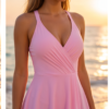 Pink Wrap-Front Swim Dress with Flared Skirt – One-Piece