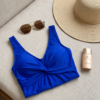 Royal Blue Swim Dress with Twist-Front Bodice – Mesh Shoulder Detail