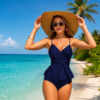 img_9499 Navy Peplum Swimsuit – Wrap Front One-Piece with Ruffle Waist