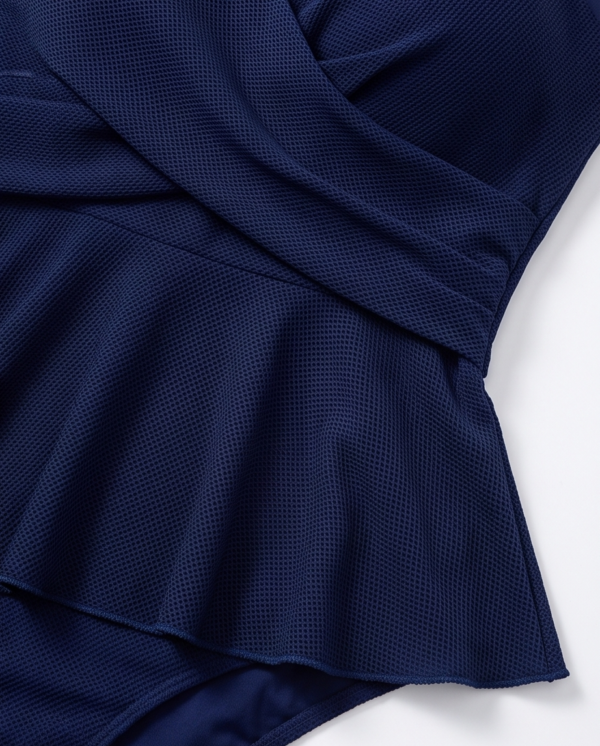 img_9500 Navy Peplum Swimsuit – Wrap Front One-Piece with Ruffle Waist
