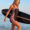 Black Sporty Swim Romper – Marble Print Side Panel with Racerback