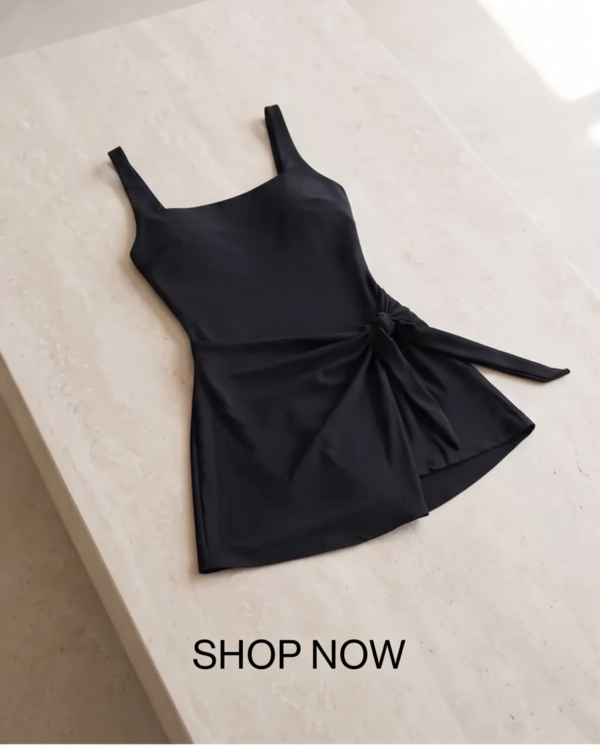img_9552 Black Square Neck Swim Dress with Knot Detail – One-Piece