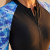 Black Long Sleeve Wetsuit-Style Swim Romper – Blue Marble Print Sleeves