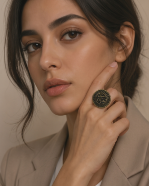 Vintage Bronze Arabic Engraved Statement Ring – Coin-Style Design