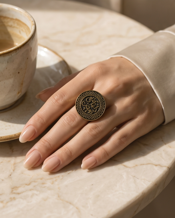 img_9636-2 Vintage Bronze Arabic Calligraphy Statement Ring – Coin-Style Medallion