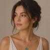Gold Stainless Steel Pressed Flower Pendant Necklace – Turquoise & White Botanical