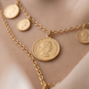 Gold Stainless Steel Layered Coin Necklace – Double Chain Portrait Coin Charms