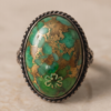 img_9648-2 Vintage Silver-Tone Oval Turquoise Statement Ring – Bronze Matrix Detail