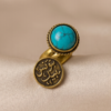 Gold-Tone Turquoise & Arabic Engraved Coin Ring – Adjustable Open Design