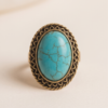 Vintage Gold-Tone Oval Turquoise Statement Ring – Braided Rope Edge