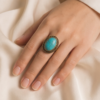 Vintage Gold-Tone Oval Turquoise Statement Ring – Braided Rope Edge