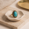 Vintage Gold-Tone Oval Turquoise Statement Ring – Braided Rope Edge