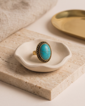 img_9683-2 Vintage Gold-Tone Oval Turquoise Statement Ring – Braided Rope Edge