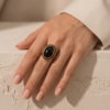 Vintage Gold-Tone Oval Black Onyx Statement Ring – Braided Rope Edge