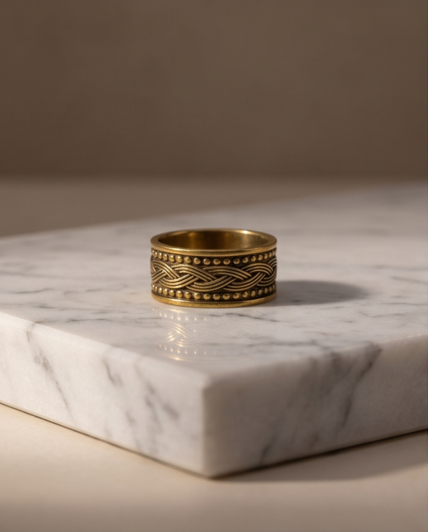 Vintage Gold-Tone Wide Band Ring – Braided Celtic Pattern