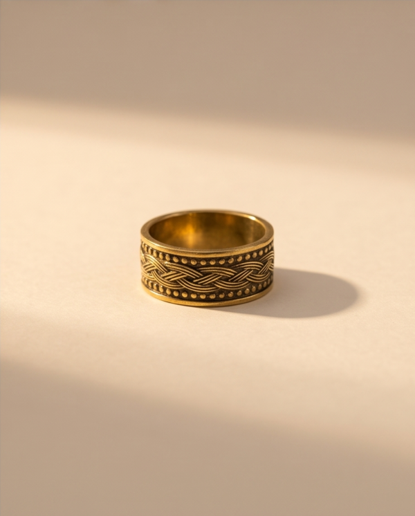 Vintage Gold-Tone Wide Band Ring – Braided Celtic Pattern