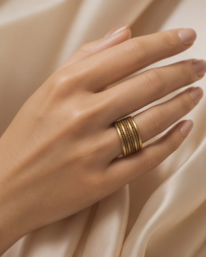 img_9714-2 Vintage Gold-Tone Multi-Row Rope Ring – Layered Braided Design