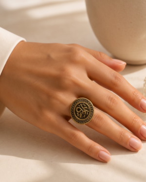 img_9722-2 Vintage Bronze Arabic Engraved Coin Ring – Wave Border Statement Ring