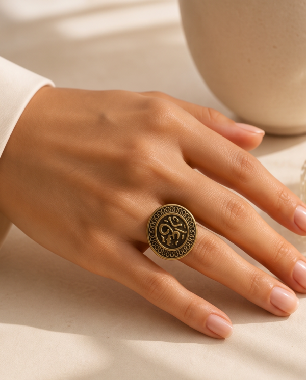 img_9722-2 Vintage Bronze Arabic Engraved Coin Ring – Wave Border Statement Ring