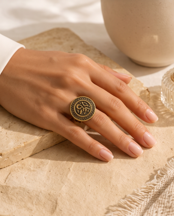 img_9724-2 Vintage Bronze Arabic Engraved Coin Ring – Wave Border Statement Ring