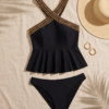 Black Peplum Swimsuit – Gold Chain Crisscross Halter Neckline