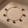 Stainless Steel Chain Bracelet with Black Clover Charms – Gold-Tone