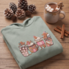 Gingerbread Hot Cocoa Print Hoodie — Sage Green Kids’ Pullover (Age 12)