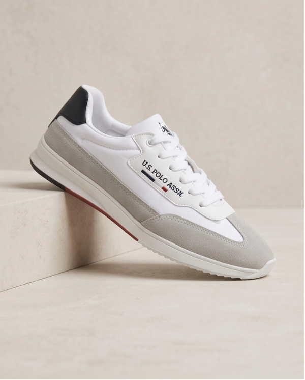 U.S. Polo Assn. White & Grey Retro Runner Sneakers — Size 45, Made in Turkey