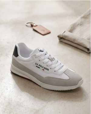 U.S. Polo Assn. White & Grey Retro Runner Sneakers — Size 45, Made in Turkey