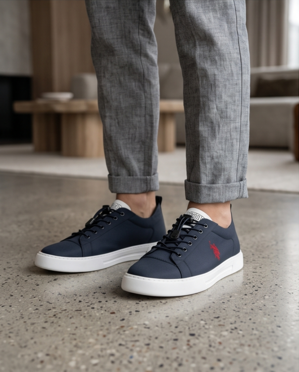 U.S. Polo Assn. Navy Low-Top Sneakers — Size 45, Made in Turkey
