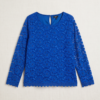 ICONIC Cobalt Blue Floral Lace Top — Long Sleeve Round Neck, Size 12