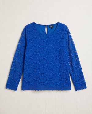 img_1794 ICONIC Cobalt Blue Floral Lace Top — Long Sleeve Round Neck, Size 12