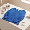 ICONIC Cobalt Blue Floral Lace Top — Long Sleeve Round Neck, Size 12