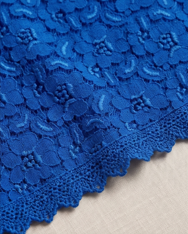 ICONIC Cobalt Blue Floral Lace Top — Long Sleeve Round Neck, Size 12
