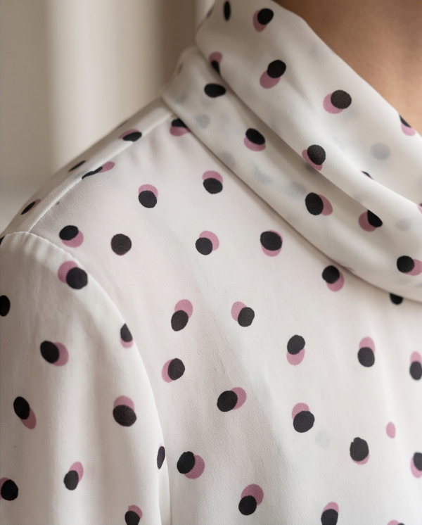 MAX Ivory Polka Dot Cowl Neck Blouse — Long Sleeve Top, Size 12 (EUR 38)