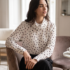 MAX Ivory Polka Dot Cowl Neck Blouse — Long Sleeve Top, Size 12 (EUR 38)