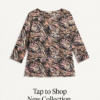 EMILY DANIELS Abstract Animal Print Top — Round Neck 3/4 Sleeve, Size XL