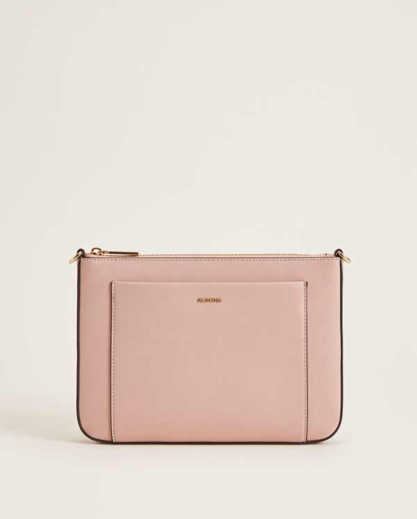 PARFOIS Blush Pink Saffiano-Style Crossbody Bag — Zip Top with Front Pocket