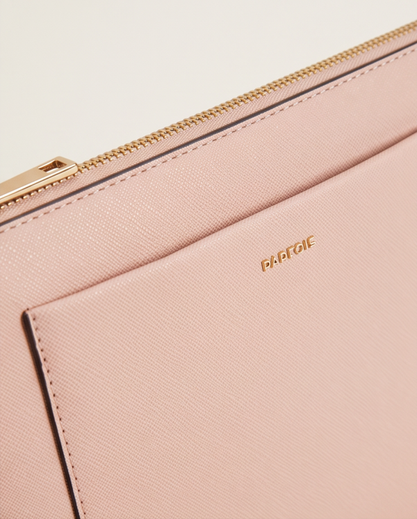 PARFOIS Blush Pink Saffiano-Style Crossbody Bag — Zip Top with Front Pocket