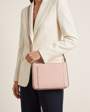 PARFOIS Blush Pink Saffiano-Style Crossbody Bag — Zip Top with Front Pocket