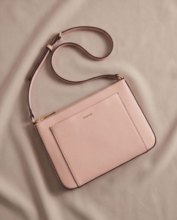 PARFOIS Blush Pink Saffiano-Style Crossbody Bag — Zip Top with Front Pocket