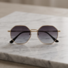 Gold Geometric Octagon Sunglasses — Gradient Grey Lens
