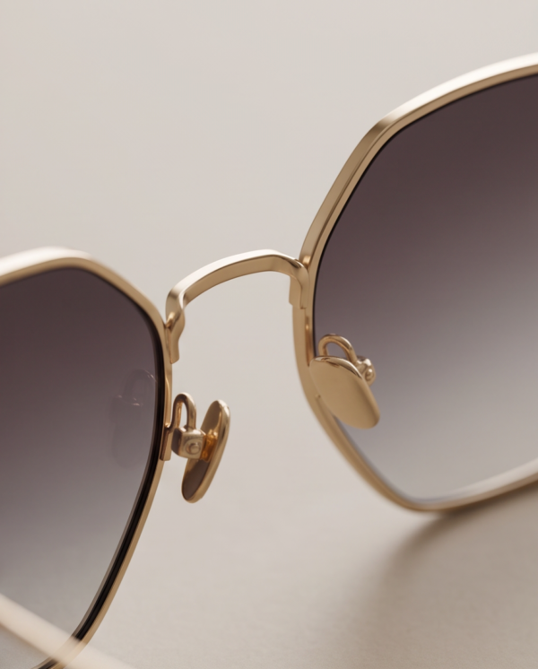 Gold Geometric Octagon Sunglasses — Gradient Grey Lens