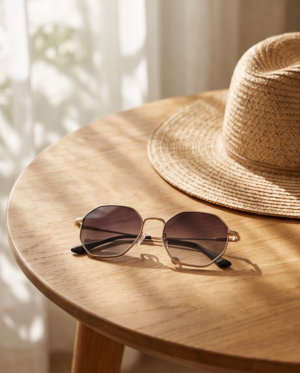 img_1917 Gold Geometric Octagon Sunglasses — Gradient Grey Lens